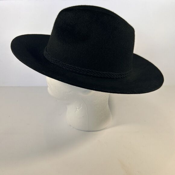 Adora Western Style Wool Hat Black Braided Leather Accent One Size USA Made - Picture 4 of 12